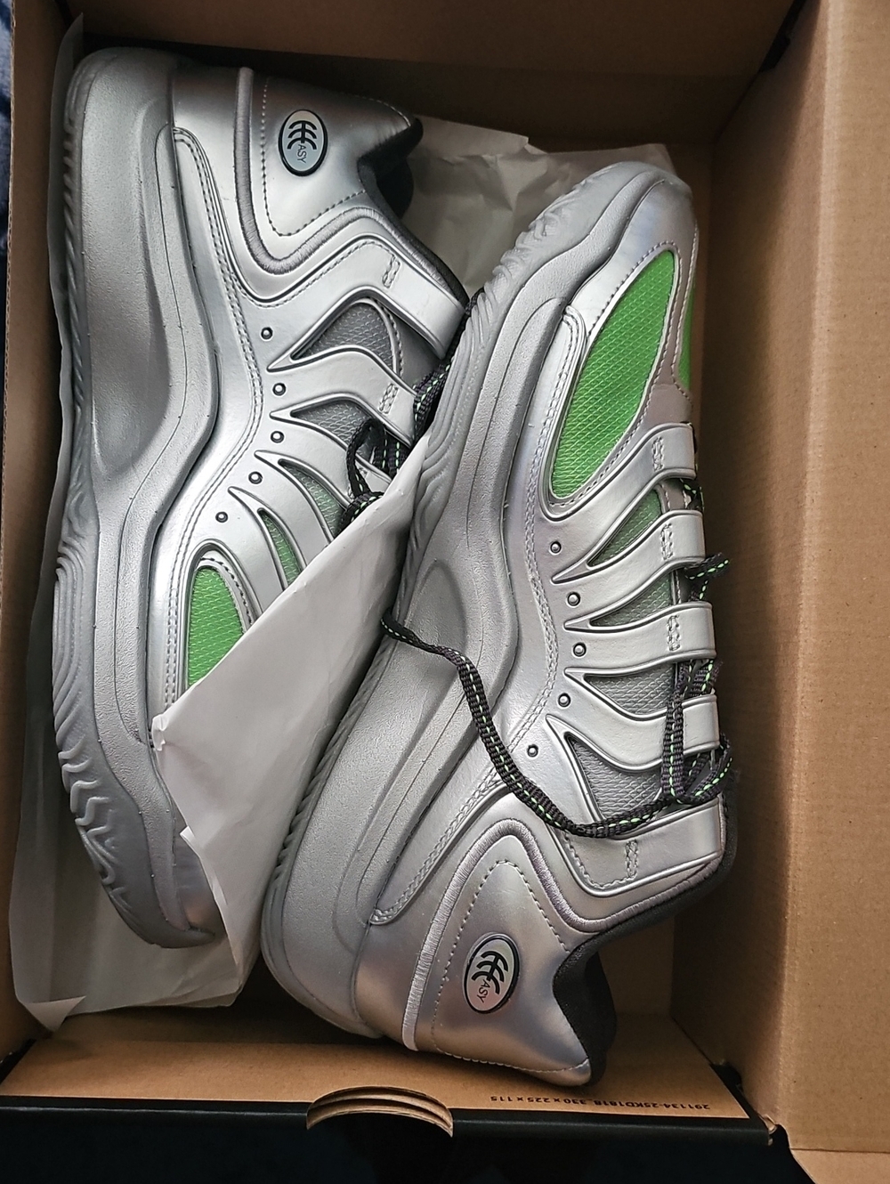 Nike Silver Athletic Shoes with Green Mesh Panels
